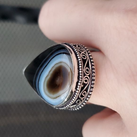 New Oversized Botswana Agate 925 Silver Statement Ring. - Picture 6 of 16